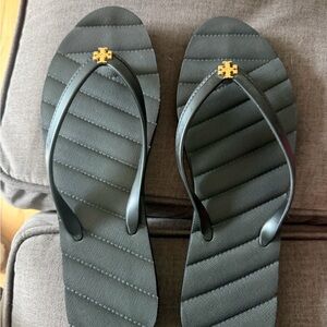 Tory Burch Black Flip Flop Sandals with Gold Logo Accent - NEW